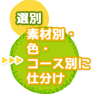 選別（素材別・色・コース別に仕分け）